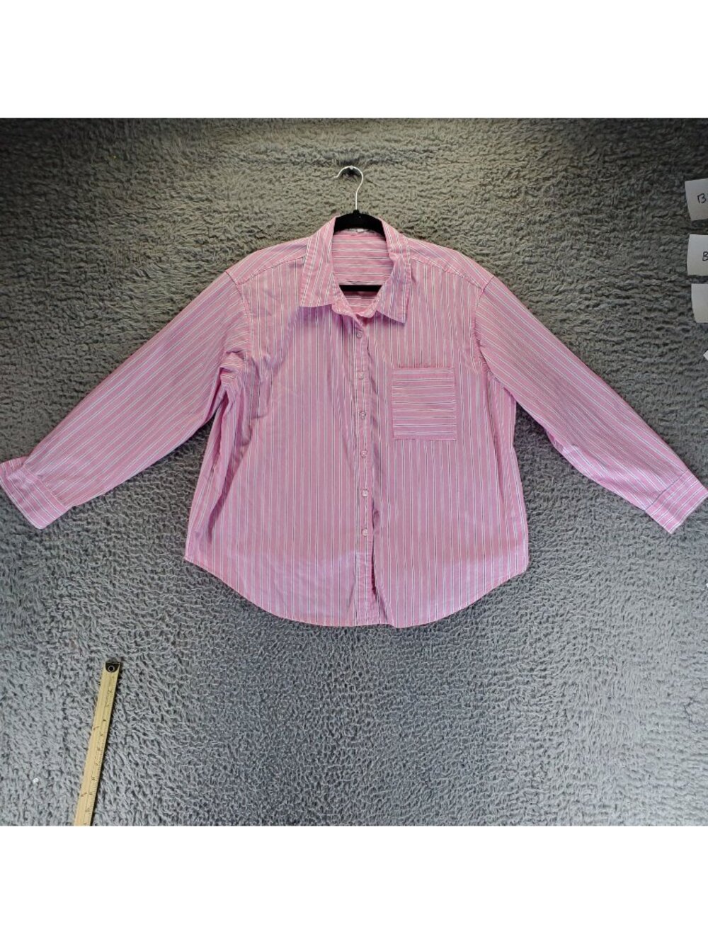Maurices Shirt Womens Large Pink Striped Button-Up Long Sleeve 100% Cotton